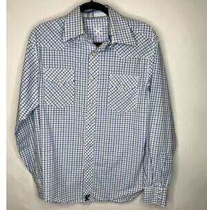 Twenty X Blue White Plaid Western Shirt Snap Front Sz Medium
